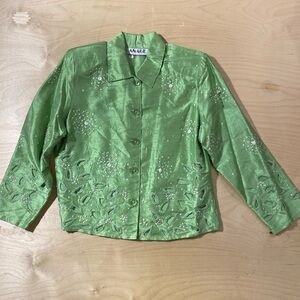 Anage Lime Green Embellished Button-Front Jacket Medium (QT)